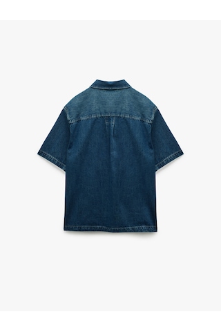 Koton Pamuklu Cepli Kısa Kollu Oversize Denim Gömlek Ceket Orta İndigo 5sam50023nd Indıgo