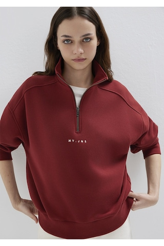 Mavi - Mvjns Nakışlı Yarı Fermuarlı Kırmızı Sweatshirt 1s10533-70411 Kırmızı