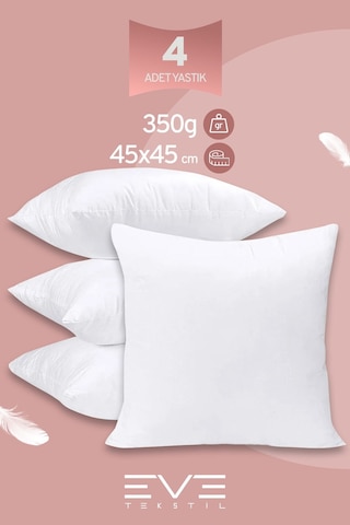 Eve Tekstil 4 Adet Throw Serisi Antialerjik %100 Silikon Elyaf Dolgulu Kırlent Iç Kare Yastık 45x45cm 350gr Beyaz