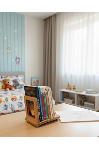 Ahşap Kitap Tutucu Masa Üstü Kitaplık Düzenleyici Organizer - Dekoratif Kitap Standı -kitap Desteği Kahverengi