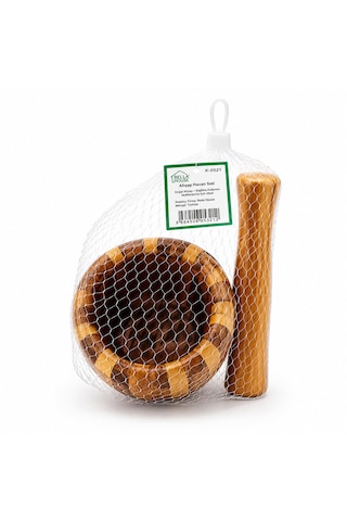 Ahşap Bambu - Çizgili Havan Sarımsak Dövecek Ç: 8cm--d: 7cm--y:10.5cm Fileli Ambalaj 5332
