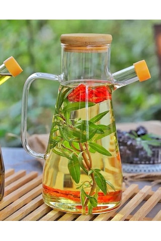 900 Ml Borosilikat Cam Bambu Vakumlu Kapak Yağdanlık Sirkelik