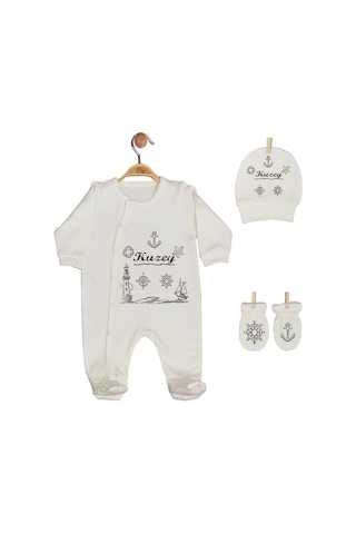 Pia Baby Gl 1928-02 İsme Özel Beşli Tulum Set Krem