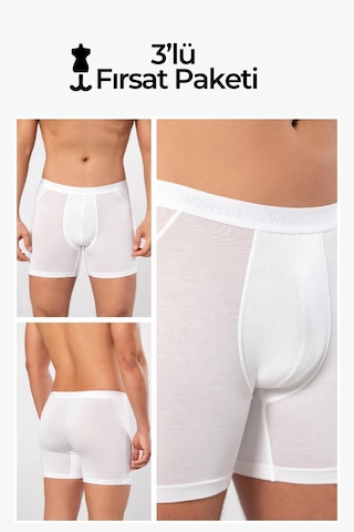 Weweus Beyaz 3'lü Micro Modal Premium Erkek Uzun Boxer 14193 Beyaz