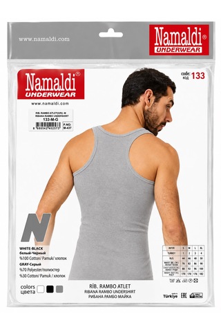 Namaldı Erkek Ribana Rambo Atlet 3'lü Paket - %100 Pamuk Sporcu Atlet 3 Adet Gri
