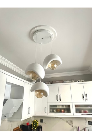 Beton Görünümlü Modern Şık İskandinav Tarz 3 Başlıklı Avize 25cm Rustik Ampul Hediyeli Nestvibe Beyaz