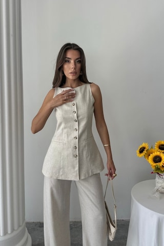 Sensuelle Keten Yelek - Pantolon Takım - Taş Altın