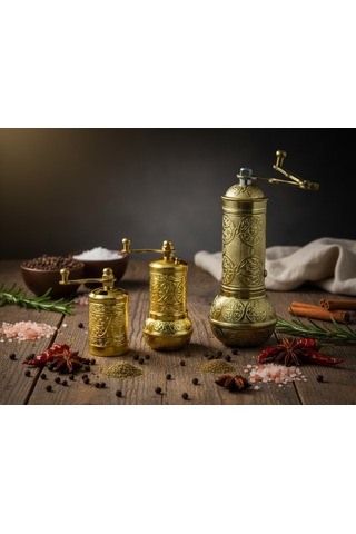 Ludıa Zamak Metal Altın Renk 3 Lü Set Karabiber,kahve,çörek Otu El Değirmeni Öğütücü Grinder Altın
