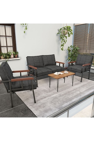 Mygusi Modern Balkon, Bahçe, Cafe - Metal Kanepe Koltuk Takımı - 2+1+1 Sehapalı Antrasit