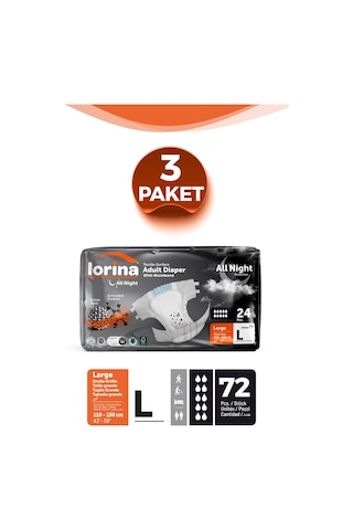 Aktif Karbonlu & Gümüş İyon Destekli Bel Bantlı Hasta Bezi Large 24 Lü 3 Paket L