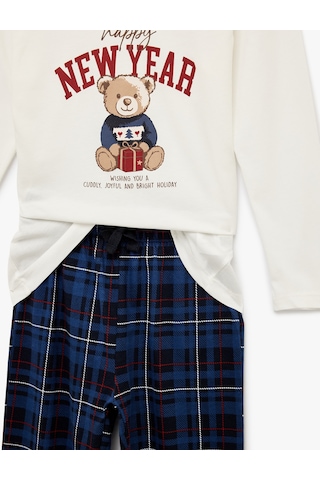 Koton Pamuklu Uzun Kollu Bisiklet Yaka Yılbaşı Pijama Takımı Lacivert Desenli 6wlk40247mk Lacivert Desenli