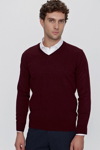 Morven Basic Dinamik Fit Rahat Kesim V Yaka Triko Kazak 99kc017004752 Koyu Bordo