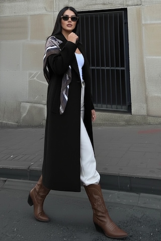 Kruvaze Kesim Kışlık Trençkot Palto Siyah