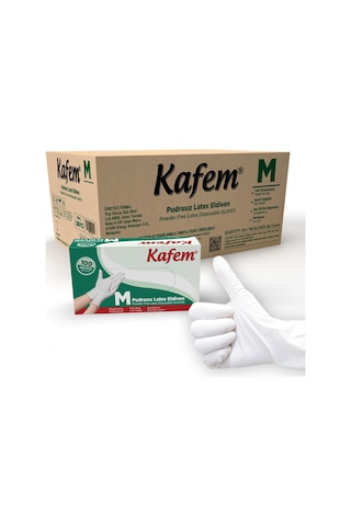 Kafem Beyaz Lateks Eldiven Pudrasız (M) 100 Lü X 20 Paket (Koli)