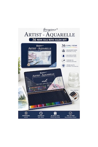 Aquarel Suluboya Kalemi 36 Renk 1 Paket Giorgione Teneke Kutu Sulu Boya Kalemi 36 Lı Fırça Hediyeli Sanatsal Kaliteli Çok Renkli