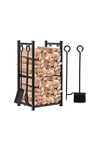 Somıneco 5 Li Ithal Metal Odunluk Raflı Şömine -soba Maşa Takımı Aksesuar Seti Ss-001