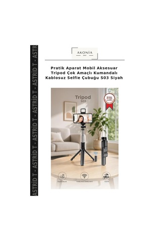 Pratik Aparat Mobil Aksesuar Tripod Çok Amaçlı Kumandalı Kablosuz Selfie Çubuğu S03 Siyah