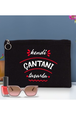 Bk Gift Kişiye Özel Kendin Tasarla Astarlı Portföy Siyah Çanta 30x21cm, Baskılı El Çantası, Organizer Çanta