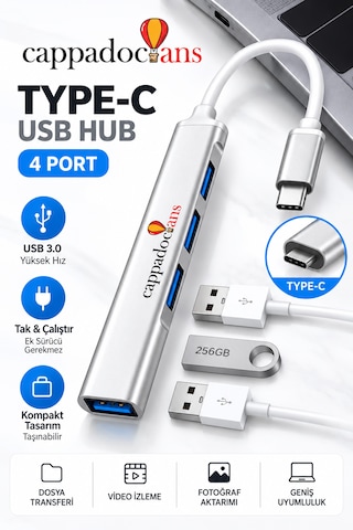 Veri Aktarıcı, Aktarım, Çevirici, Usb Çoklayıcı - Type C - 4 Port Klavye Mouse Uyumlu Usb Hub