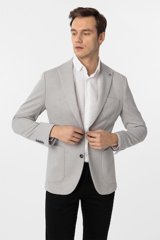 Süvari Gri Slim Fit Armürlü Sivri Yaka 6 Drop Ceket