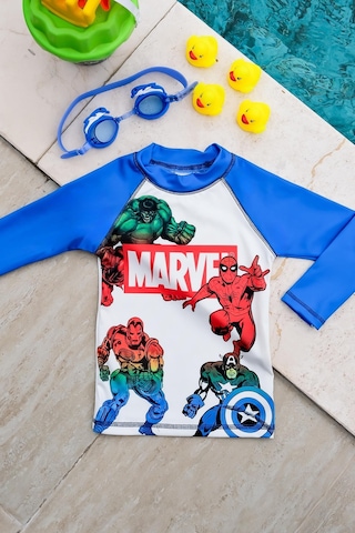 Mayom Erkek Çocuk Uzun Kollu Şortlu Marvel Baskılı Alt Üst Takım-beyaz-mavi Beyaz - Mavi