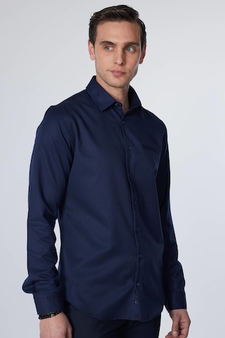 Tudors Slim Fit Uzun Kollu Dar Kesim Fleto Tek Cep Armürlü Pamuklu Lacivert Erkek Gömlek-30963-lacivert Lacivert