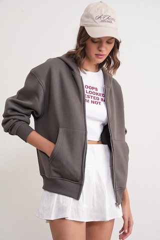 Mixray 2023 Unisex 3iplik Basic Polarlı Fermuarlı Sweatshirt Hoodie Antrasit