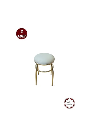 Evko Mobilya Tabure, Bar Taburesi, 2'li Tabure, Gold Ayaklı-krem