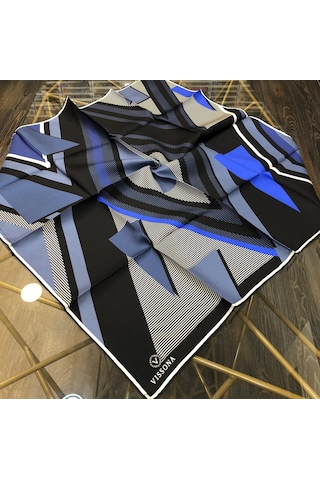 Vissona Twill İpek Eşarp Siyah, Saks Mavisi