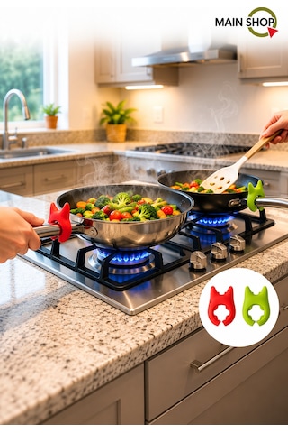Mainshop 4 Lü Set Tencere Kenarı Kaşık Tutucu Ve Kapak Dayanağı - Çok Amaçlı Mutfak Aparatı M-50 Çok Renkli