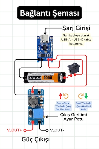 18650 Li-ıon Pil Güç Kiti 1s 2200mah Tp4056 Şarj + Mt3608 Boost/yükseltici Modül