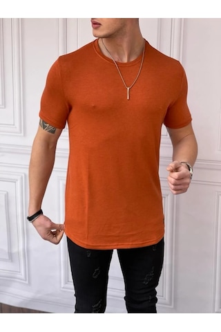 Modefendi Slim Fit Pamuk Triko Kumaş Tshırt Kiremit