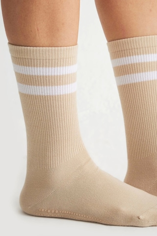 Bambu Kadın Krem Kaydırmaz Taban Silikon Baskı Yoga Fitness Pilates Bale Dans Tenis Çorabı Çok Renkli