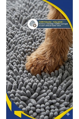 Süper Emici Mikrofiber Köpek Kapı Paspası, Yıkanabilir Şönil Evcil Hayvan Halısı, Hızlı Kuruyan Giriş Paspası, Makinede Yıkanabilir, 60x40 Cm