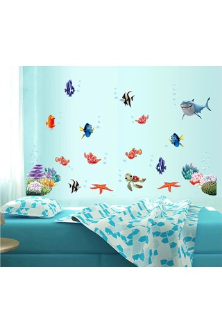 Gajeena Deniz Dünyası Duvar Sticker, Tekrardan Kullanıma Uygun, 60x45cm, Otomatik Çıkarılabilir, Salon/çalışma Odası Dekorasyonu, Ay617 Diğer