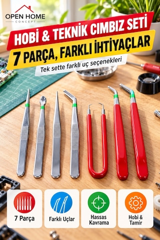 7 Parça Hobi Ve Teknik Cımbız Seti Farklı Uçlu Maket Elektronik Tamir Küçük Parça Tutma Kavrama Seti