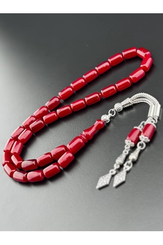 Vişne Renk Osmanlı Usulü Sıkma Kehribar Tesbih Vişne