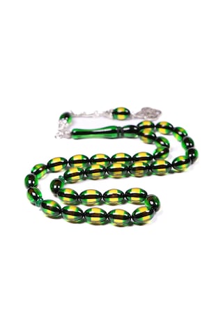 Yeşil Sürmeli Toz Kehribar Tesbih 12x8 Mm