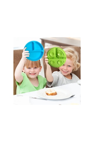 Sones 3 Bölmeli Bebek Silikon Vakumlu Bardak Tabak Çocuk Tamamlayıcı Beslenme Kabı Yeşil