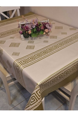 Elyaflı Pvc Muşamba - Desenli Silinebilir Masa Örtüsü Mrl2007 Altın