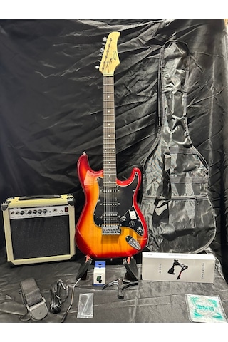 Sarı Elektro Gitar Full Set 15w Bluetooth Amfi