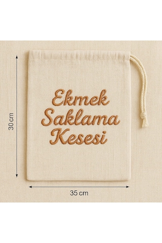 Ekmek Saklama Kesesi Müslin Nakışlı Ekru