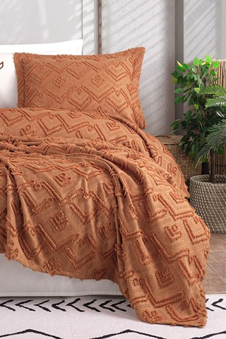 İyi Geceler İstanbul Aztec Kiremit Çift Kişilik %100 Pamuk Yatak Örtüsü Seti Kiremit