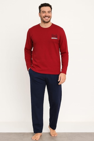 Erkek 6150 Uzun Kol % 100 Pamuk Pijama Takımı Bordo Bordo