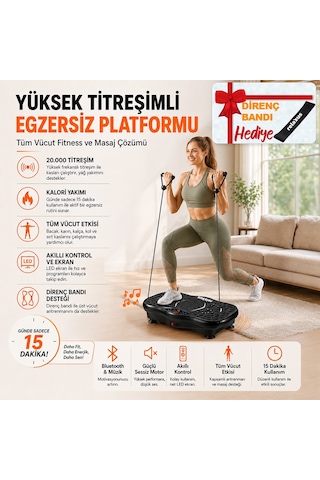Yüksek Titreşimli Egzersiz Platformu Bluetooth Masaj Aleti Ev Fitness Cihazı Direnç Lastiği Hediye