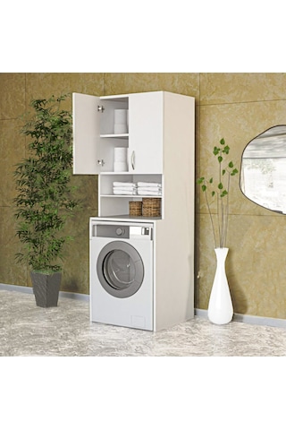 Papatya 4 Raflı Kapaklı Çamaşır Makinesi Banyo Dolabı Çok Renkli