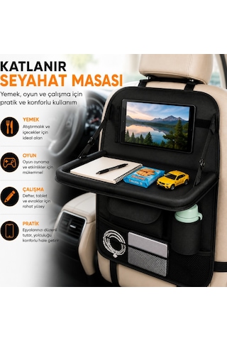 Polham Oto Koltuk Arkası Tablet Bölmeli Organizer, Katlanabilir Seyahat Masası, Çok Bölmeli Araç İçi Düzenleyici