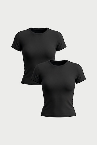 Auw Kadın Bisiklet Yaka Pamuklu Modal T-shirt 2'li - Softfit Siyah - Siyah