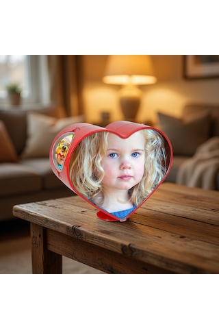 Kalpli Dönen Fotoğraf Çerçevesi 4 Resimli Çocuklara Doğum Günü Hediyesi 12x14 Cm Kırmızı