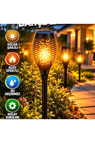 Solar Bahçe Lambası Alev Efektli Sensörlü Su Geçirmez Led Dış Mekan Aydınlatma